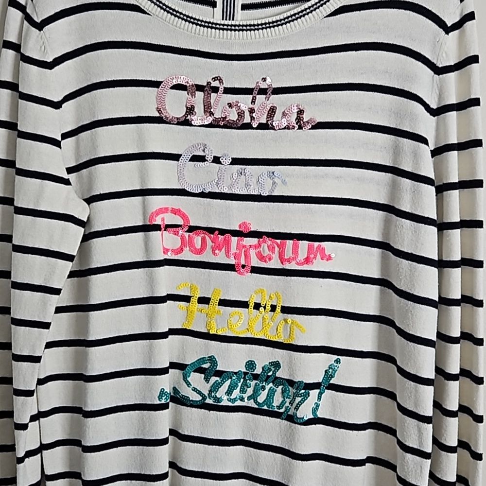 Talbots Ivory Hello Sequin Button-Back Crewneck S… - image 3